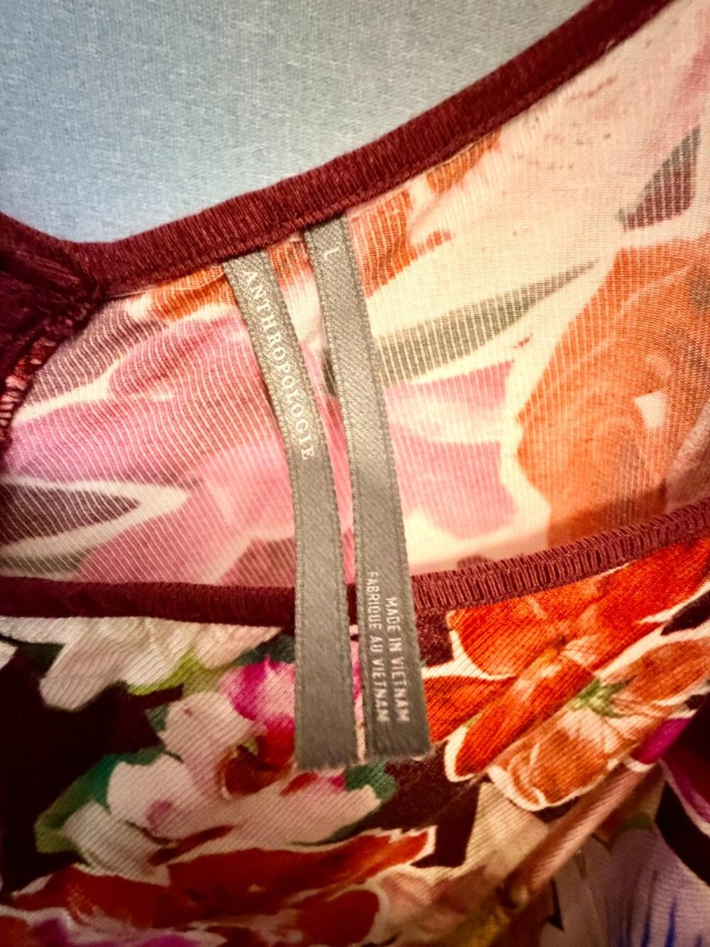 By Anthropologie Printed Wide Leg Floral Jumpsuit Burgundy Pink L - Picture 7 of 8